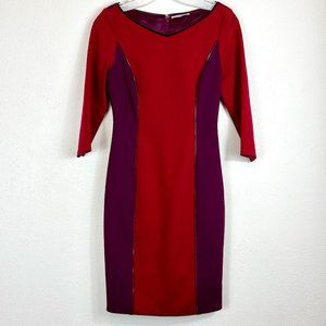 T TAHARI DRESS SIZE 2  COLORS: BURGUNDY AND MAROON  3/4 SLEEVES FITTED